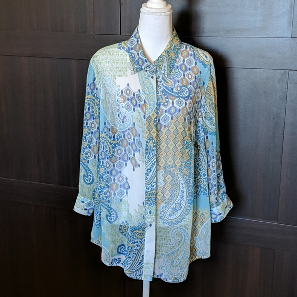 Coldwater Creek Shear Blue Blouse XL - Picture 1 of 7